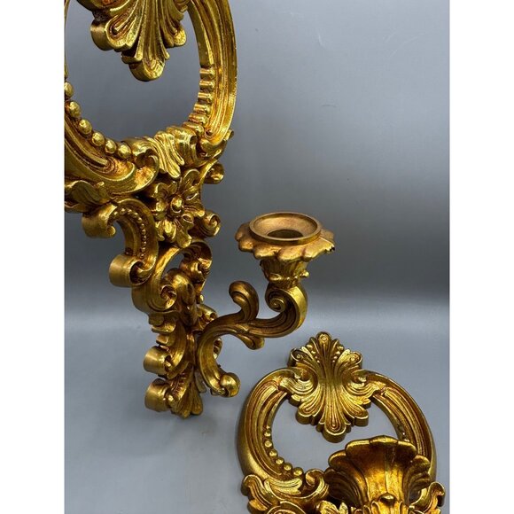Vintage Gold Hollywood Regency Ornate Wall Candle Sconces Set - Picture 2 of 6